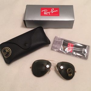 NWT Ray-Ban Lg Aviators Gold/Green RB3025 52mm🏠